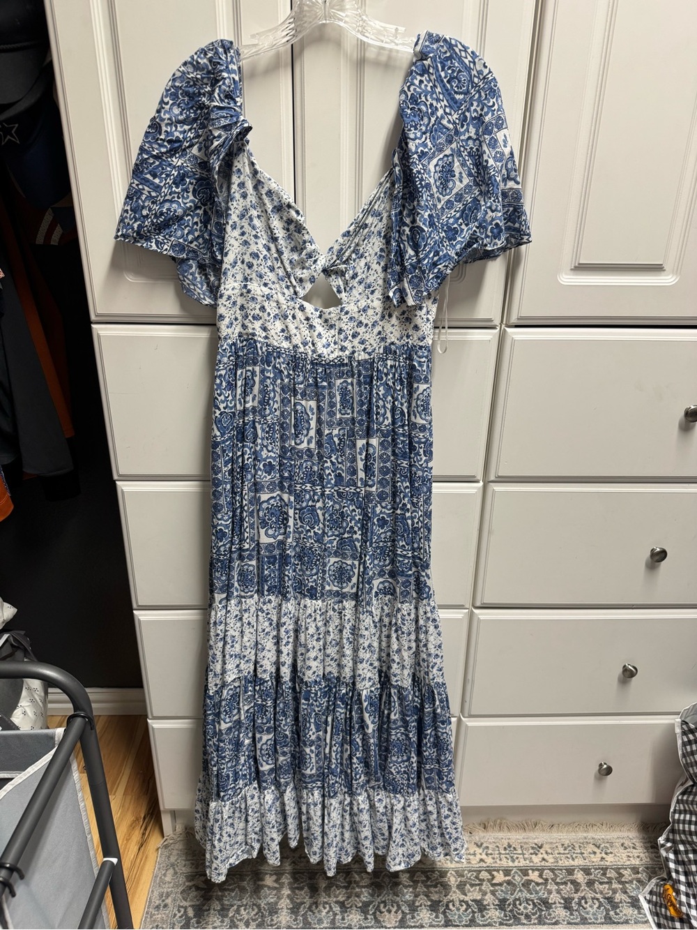 Abercrombie & Fitch Blue and White Paisley Tiered Maxi Dress